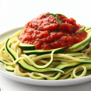 Entdecke ein einfaches und köstliches Low-Carb-Rezept: Zucchini-Nudeln mit Tomatensoße. 